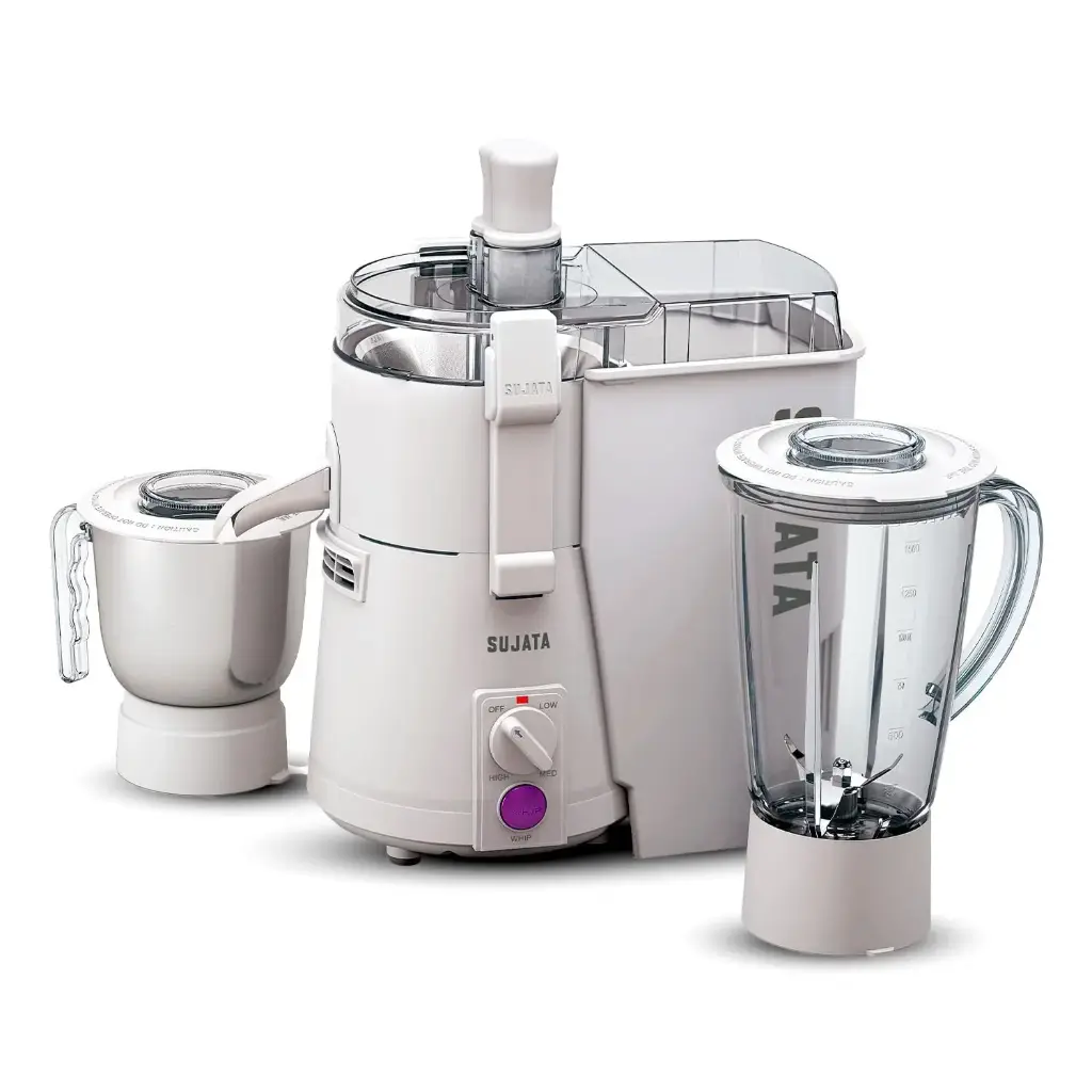 Sujata Powermatic Plus Juicer Mixer Grinder|900 Watts Double Ball Bearing Motor|22000 RPM|Non-Stop 90 Mins Running|2 Jars including 1750ml Blender, 1000ml.