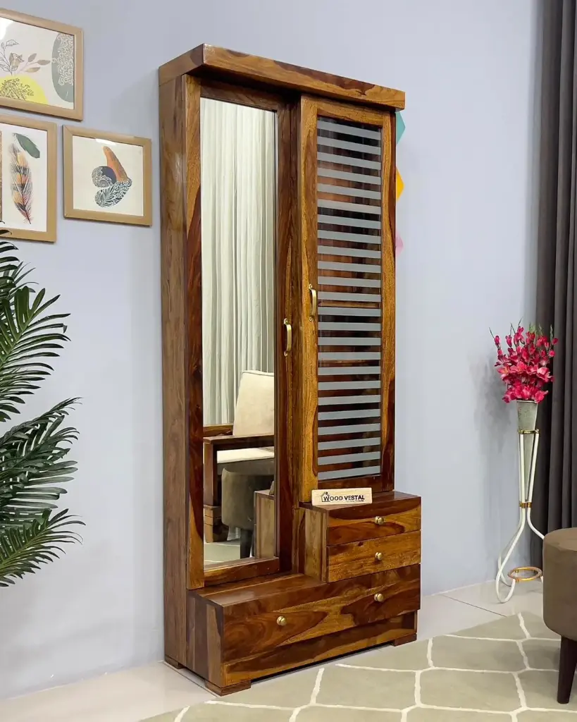 Wood Vestal Sheesham Wood Dressing Table with Double Door | Wooden Dressing Table | Sheesham Wood | Bedroom Furniture, Brown