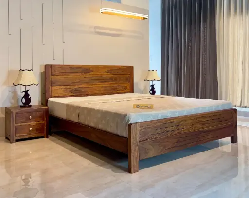 Wood Vestal Sheesham Wood Bed Without Storage, Solid Wood in Natural Finish, Modern Design | Single Bed - Mattress Size (78"x48") | Bedroom...
